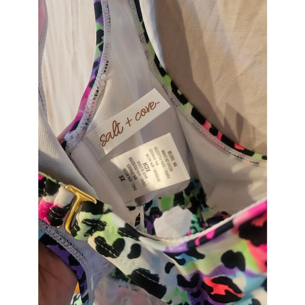 NWT Salt + Cove Neon Leopard Print Cut-Out One-Piece Swimsuit - XS - Picture 6 of 6